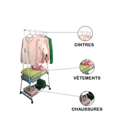 Porte-vêtements triple amovible multifonctionnel avec roues autoportant