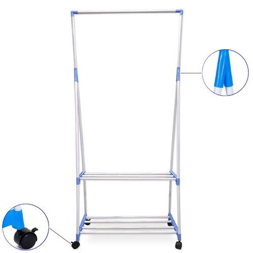 Porte-vêtements triple amovible multifonctionnel avec roues autoportant