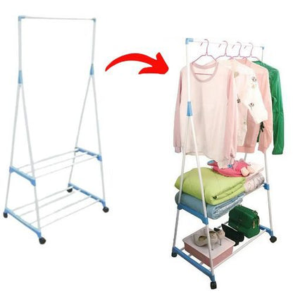 Porte-vêtements triple amovible multifonctionnel avec roues autoportant